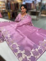 Lilac Organza Saree with Stunning Leaf Embroidered Border SS50315