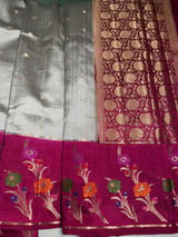 Silverish Grey Poona silk saree