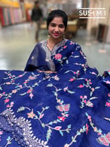 Blue Pure Organza with petite point embroidery: S62F172