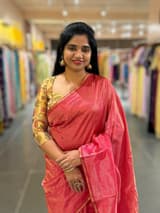 Bright Pink chaderi Tissue saree with designer tissue blouse