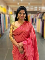 Bright Pink chaderi Tissue saree with designer tissue blouse