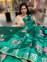 Emerald Green Banarasi Silk Saree with petite point embroidery