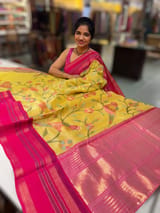Lemon Yellow Tissue Gorgette Fusion Saree with vidarbha Borders