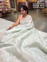 Mint Pure Organza Saree with heavy Handwork