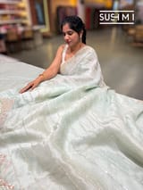 Mint Pure Organza Saree with heavy Handwork
