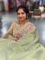 Light Apple Green Tissue Gorgette Saree With Petite Point Embroidered Border SS50436