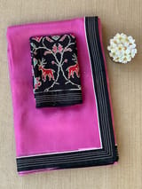 Rose Pink Organza Saree with embroidered blouse SS50273