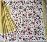 Pastel Yellow Tussar Kota Tissue Saree with Handpainted Muslin Border and Pallu SS50262
