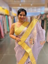 Lilac Pure Organza Saree with banarasi pitawork border and bird applique motifs allover the saree SS50303