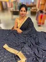 Navy Georgette Saree with stick on Badla in zigzag pattern