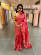 Bright Pink chaderi Tissue saree with designer tissue blouse