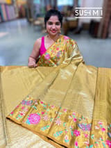 Gold Kanjeevaram Tissue Sareewith petite point embroidery : D62F085