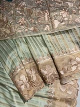 Mint Green Mul Tissue Stripes Saree With Tissue Cutwork  Border & Blouse