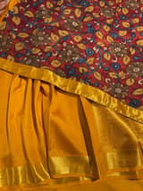 Mustard vintage Kanchipuram silk saree with pen kalamkari blouse SS50177
