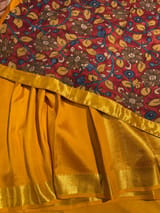 Mustard vintage Kanchipuram silk saree with pen kalamkari blouse SS50177