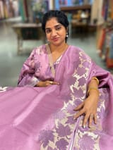 Lilac Organza Saree with Stunning Leaf Embroidered Border SS50315