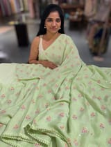 Sea Green chiffon saree with embroidery SS50519