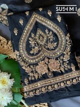 Black Banarasi Silk Saree with Handwork D62F002