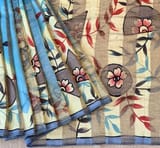 Mul silk tissue stripes handloom saree with handpainting