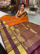 Rust Orange and Winish Brown Vintage  Kanchipuram Gap border Saree SS50174