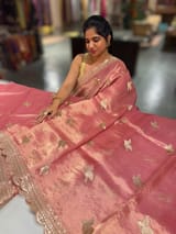 Peach Pink Handloom Tissue Saree with Embroidery SS50415