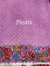Lilac Pink Pure Gajji Silk Rai bandhej Saree with petite point embroidery