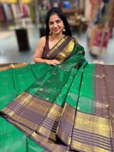 Emerald Green & Coffee Brown Combo Vaira Oosi Checks Kanjeevaram Saree