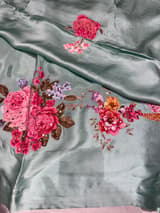 Sea Green Designer Chinnon & Satin Fusion Saree SS5033
