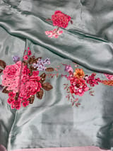 Sea Green Designer Chinnon & Satin Fusion Saree SS5033