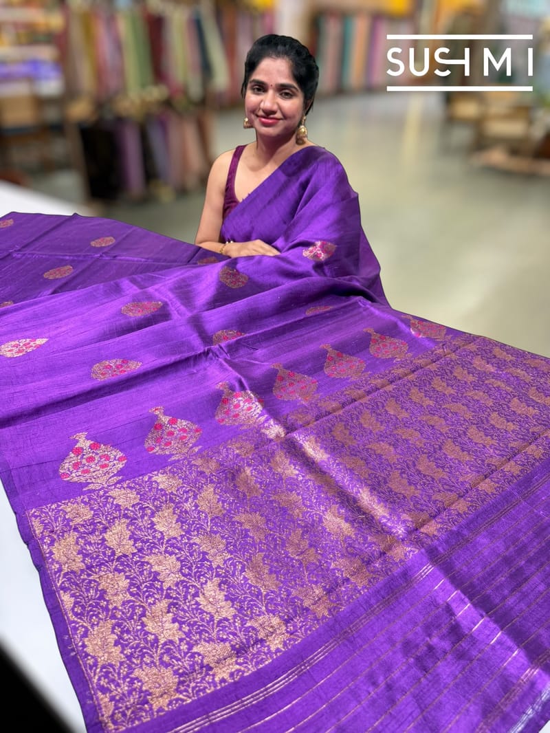 Brinjal Banarasi Handloom Dupion Rawsilk Saree : S62F102
