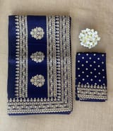 Navy Blue Pure Organza Saree with sabyasachi borders and blouse SS50290
