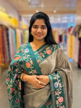 Dusty Grey & Teal Vintage Kanchi soft silk saree with embroidery
