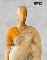 Pastel Yellow shibori printed pure organza saree DSCL043