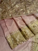 Pastel pink Mul Tissue Stripes Saree With Tissue Cutwork  Border & Blouse