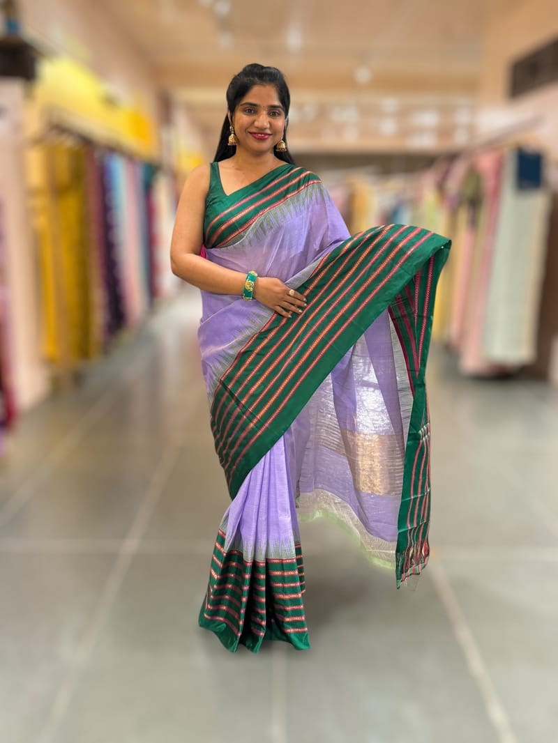 Ponduru Khadi Saree with Kanchi Style borders in 80’s Count