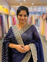 Navy Blue Pure Organza Saree with sabyasachi borders and blouse SS50290