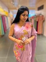 Dark Lilac Designer Chinnon & Satin Fusion Saree SS5034