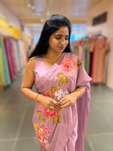 Dark Lilac Designer Chinnon & Satin Fusion Saree SS5034