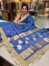 Peacock Blue Pure handloom Banarasi Tissue saree SS50427