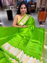 Parrot Green Designer Poona Silk Saree