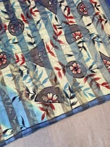 Mul silk tissue stripes handloom saree with handpainting