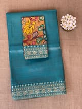 Copper sulphate kora Muslin Tissue fusion saree SS50205
