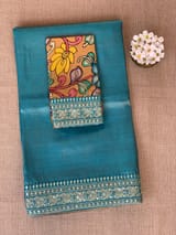 Copper sulphate kora Muslin Tissue fusion saree SS50205