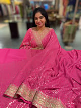 Rose Pink Georgette Sequence saree with sabhyasachi borders and printed blouse SS50514