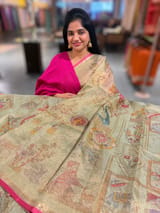 Pista Banarasi printed Tissue saree with handwork
