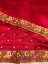 Red Raw Silk Saree with Pythani inspired Embroidery SS50498