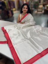 Snowwhite Tissue Saree with patola inspired borders and figure embroidery tissue blouse SS50421