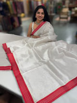 Snowwhite Tissue Saree with patola inspired borders and figure embroidery tissue blouse SS50421