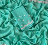 Seagreen pure chinnon saree