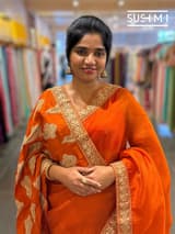Rust Orange Organza Saree with sabhyasachi borders S62115